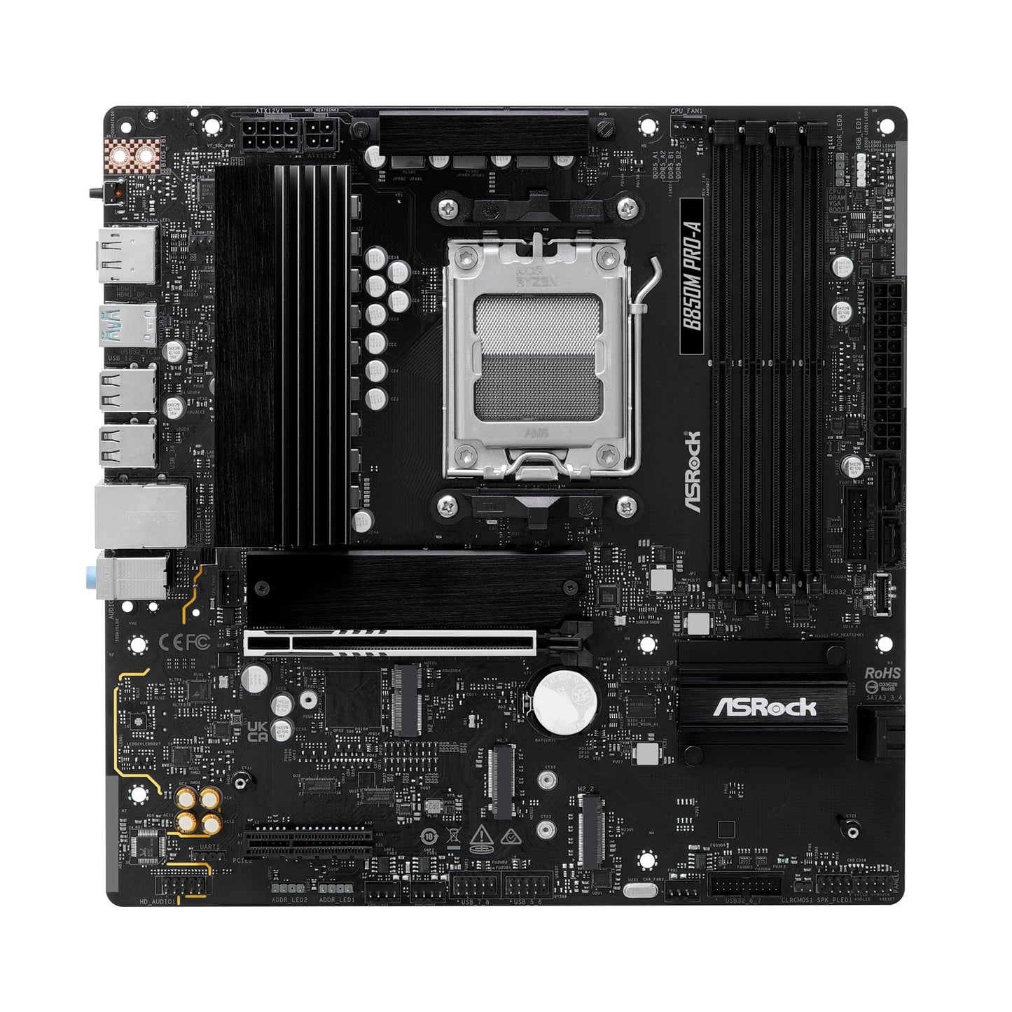 ASRock B850M Pro-A AMD AM5 Socket Motherboard, mATX 4x DDR5 Slots 3x M.2 Sockets