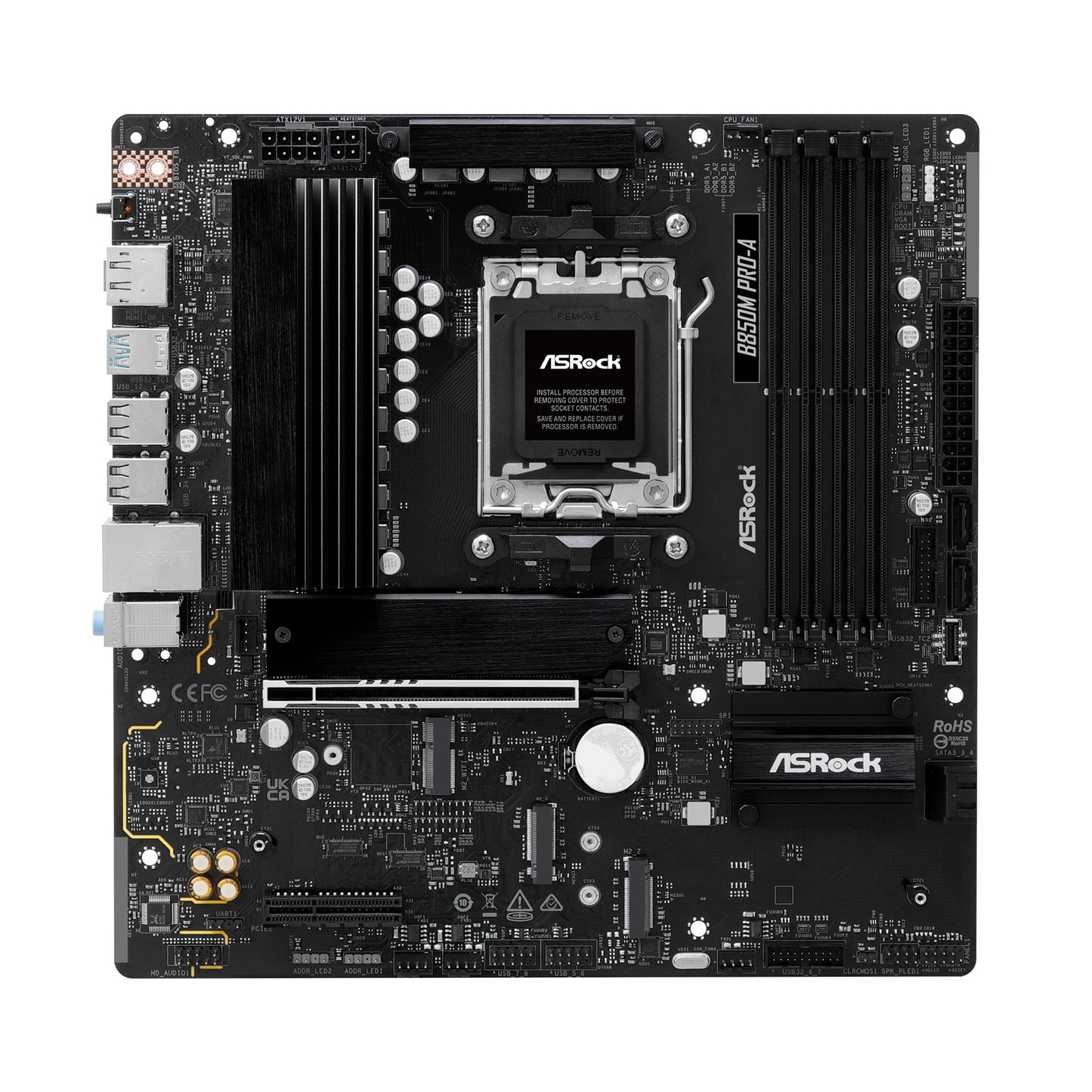 ASRock B850M Pro-A AMD AM5 Socket Motherboard, mATX 4x DDR5 Slots 3x M.2 Sockets