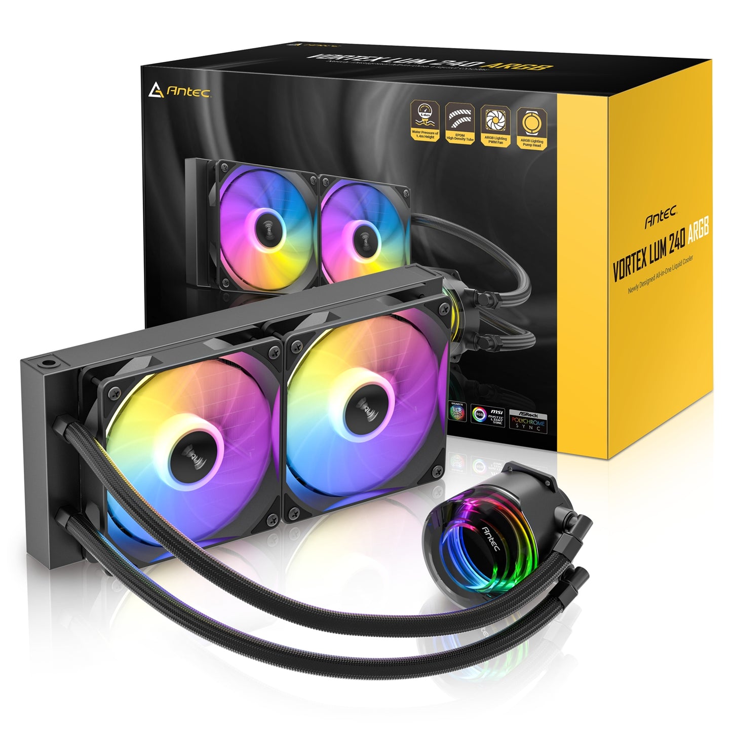 Antec Vortex Lum 240 ARGB CPU Liquid Cooler - Intel & AMD Compatible ARGB Fans