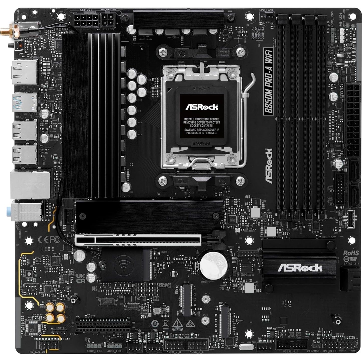 ASRock B850M Pro-A WiFi AMD AM5 Socket Motherboard, M-ATX DDR5 M2 USB-C LAN HDMI