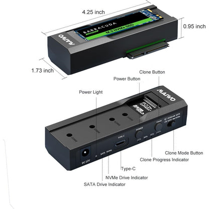 Maiwo USB-C Dual Bay HDD/NVMe M2 SSD 10Gbps Clone Converter 2.5 - 3.5 Inch SATA