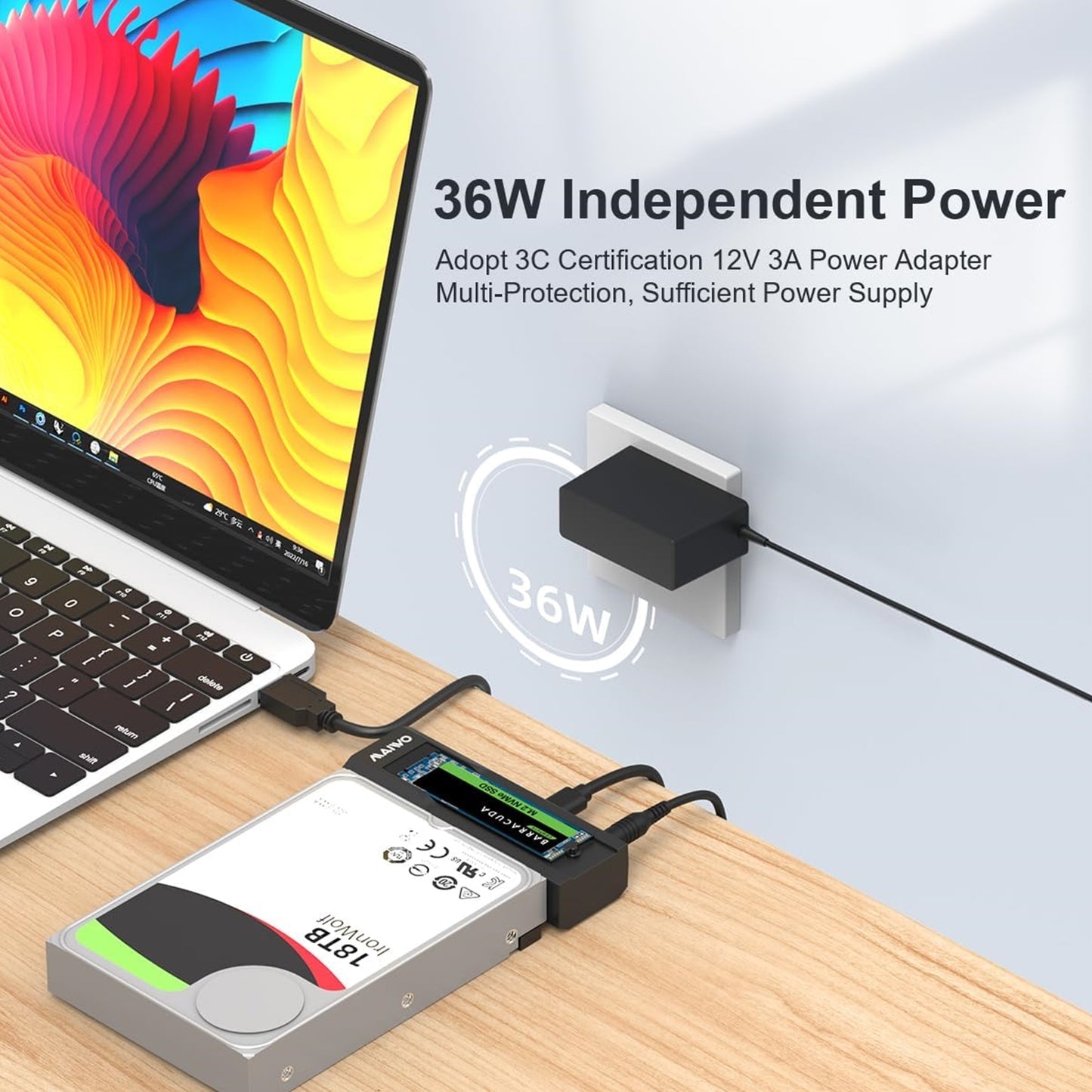 Maiwo USB-C Dual Bay HDD/NVMe M2 SSD 10Gbps Clone Converter 2.5 - 3.5 Inch SATA