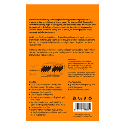 prevo 15.6 Inch Laptop Privacy Screen/ Privacy Filter, Anti-Glare, Blackout