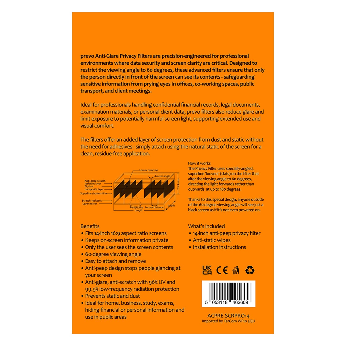 prevo 14-Inch Laptop Privacy Screen/ Privacy Filter, Anti-Glare, Blackout