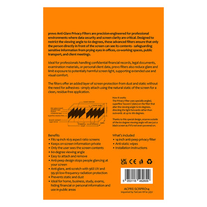 prevo 14-Inch Laptop Privacy Screen/ Privacy Filter, Anti-Glare, Blackout