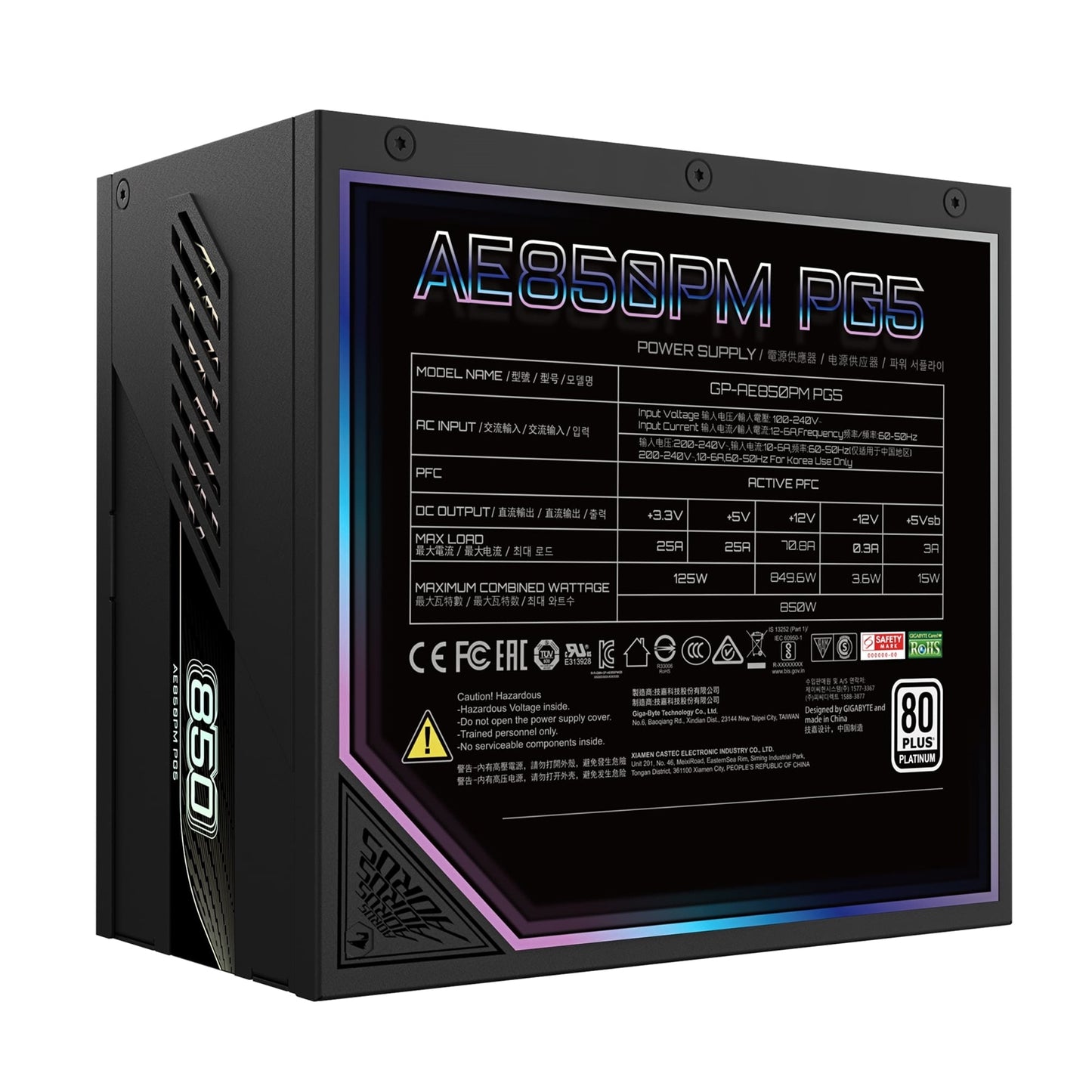 Gigabyte AORUS ELITE 850W PSU Modular 80+ Platinum ATX PCIe Silent 120mm FDB Fan