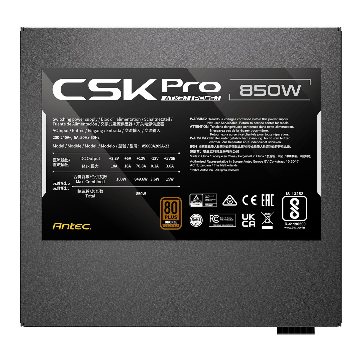 Antec CSK850 PRO PSU, 850W Semi-Modular ATX 3.1, PCIe 5.1 Ready, Quiet 120mm Fan