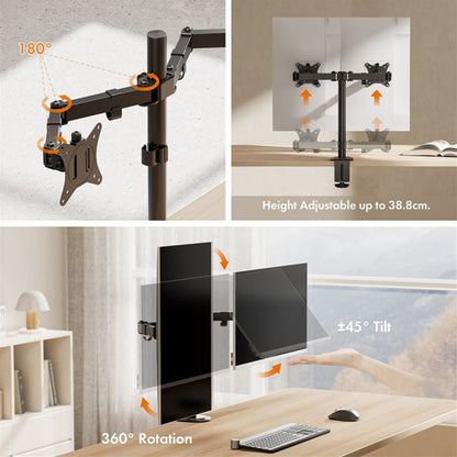 VonHaus Dual Monitor Stand for 13-32 Inch Screens, Desk Clamp, Adjustable