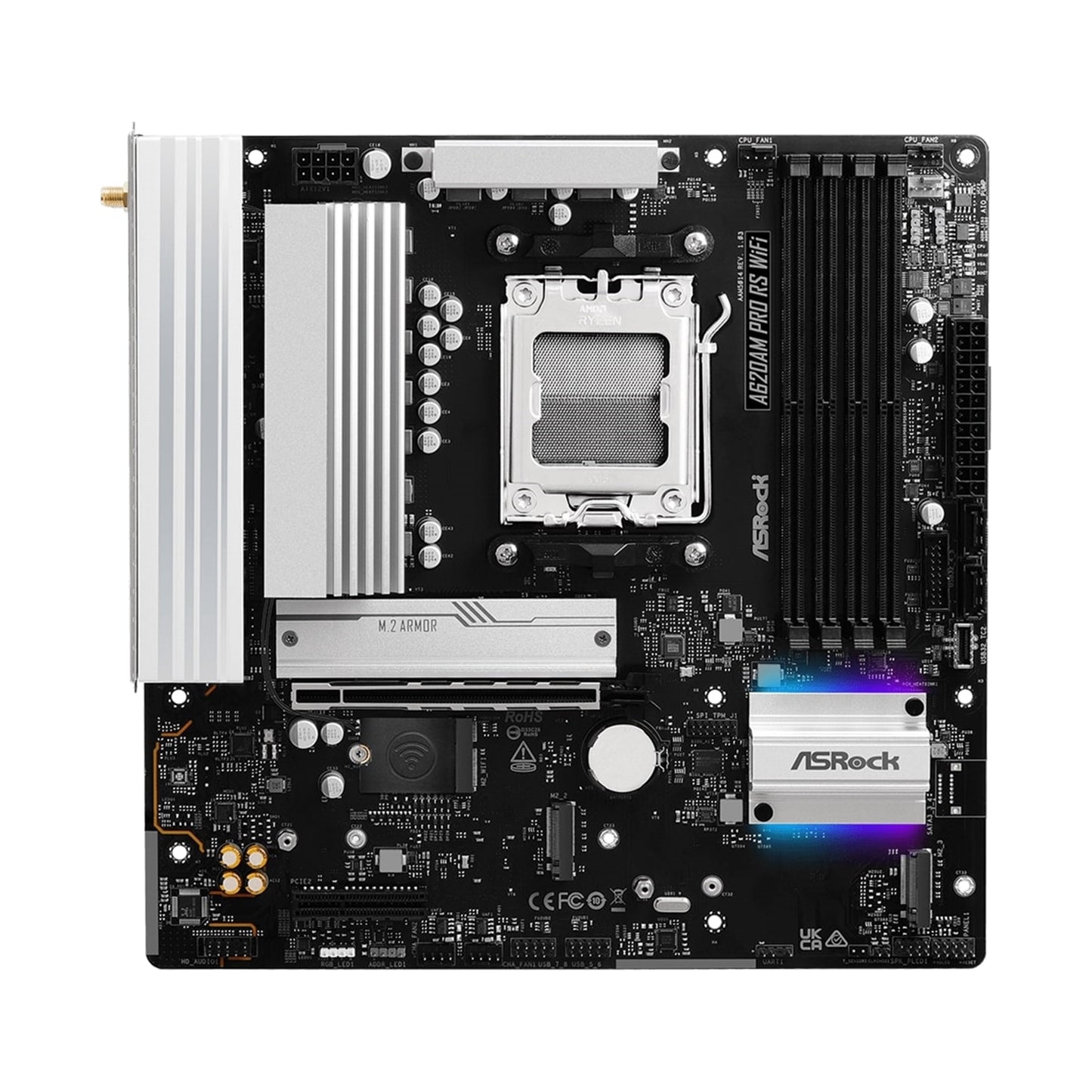 ASRock A620AM Pro RS WiFi AMD Socket AM5 Motherboard DDR5 M.2 USB-C Wi-Fi6E HDMI
