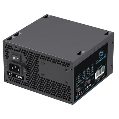 EVO LABS BR500-12BL 500W PSU, 120mm Black Silent Fan, Non-Modular Power Supply