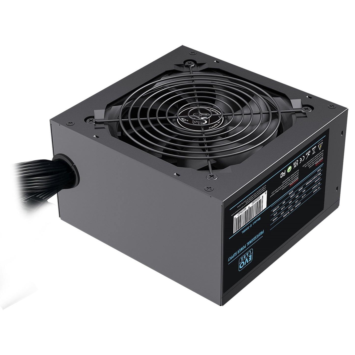 EVO LABS BR500-12BL 500W PSU, 120mm Black Silent Fan, Non-Modular Power Supply