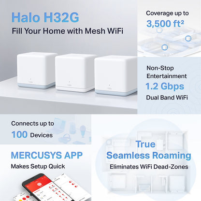 Mercusys Halo H32G AC1200 Whole Home Mesh Wi-Fi System (3 Pack)