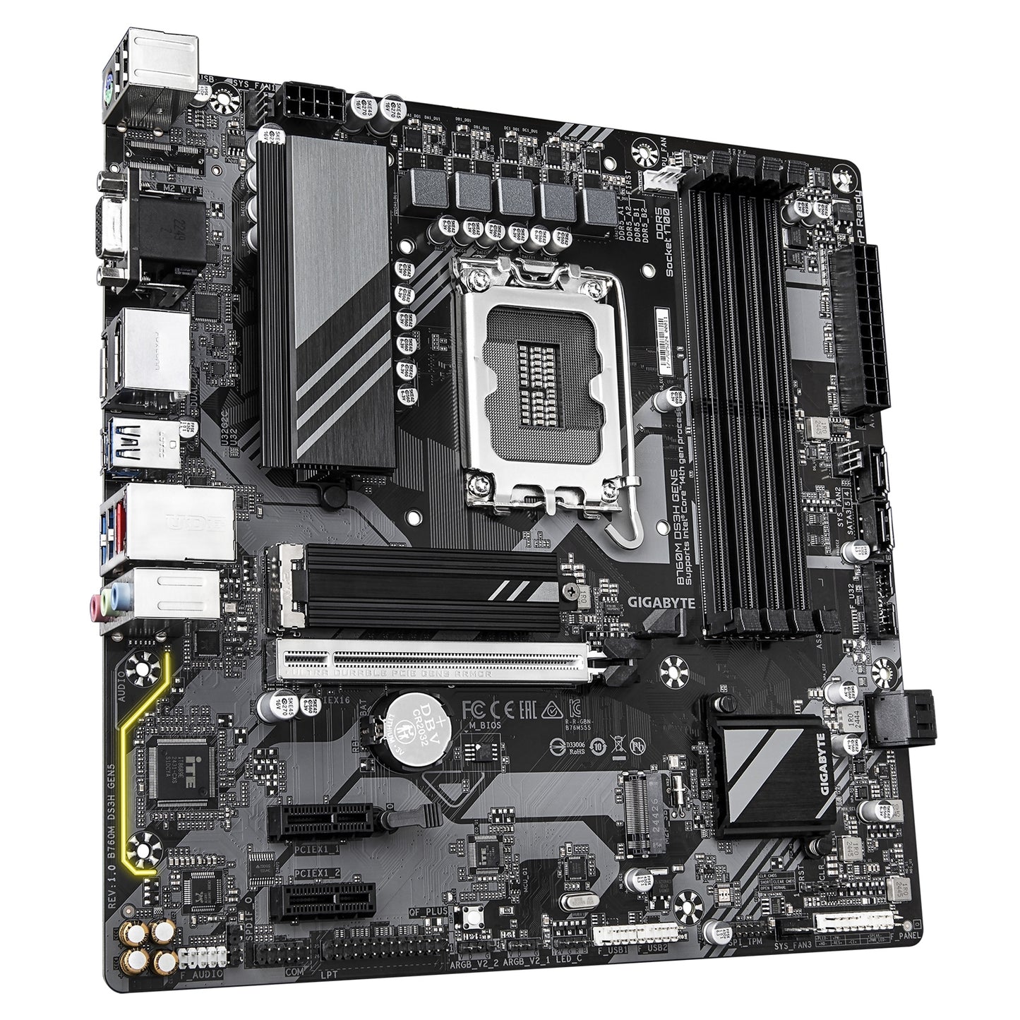 Gigabyte B760M DS3H GEN5 Intel Socket 1700 Motherboard, ATX DDR5 M2 USB-C LAN DP