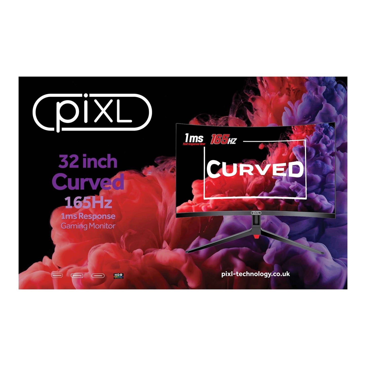 piXL CM32GF5 32 Inch Curved Gaming Monitor, 144Hz/165Hz, 1ms, Freesync, G-Sync