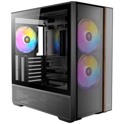 Antec FLUX Rear Mid Tower PC Case, Tempered Glass Steel Plastic Wood, 5 PWM Fans
