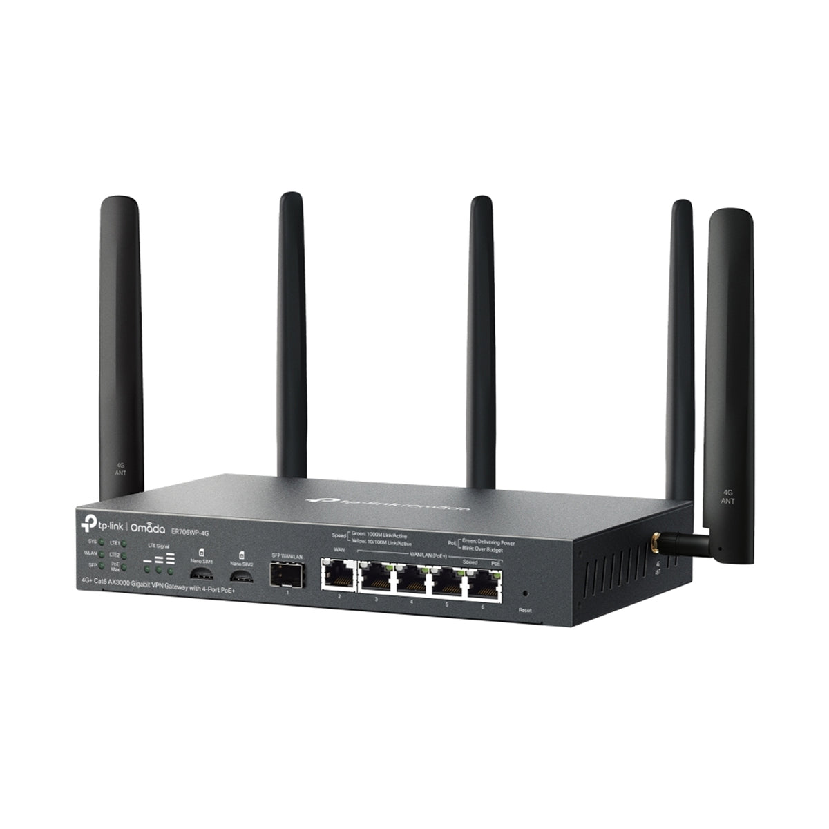 TP-Link Omada ER706WP-4G 4G+ Cat6 AX3000 Gigabit VPN Gateway with 4-Port PoE