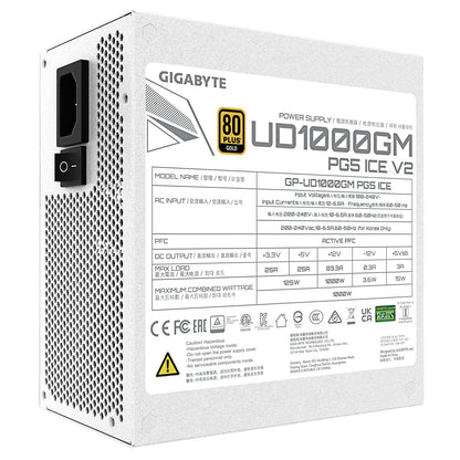 GIGABYTE UD1000GM PG5 1000W PSU V2 ICE PCIe Gen 5.1 80+ Gold, Fully Modular PSU