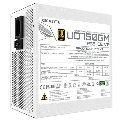GIGABYTE GP-UD750GM 850W V2 ICE PSU, 80 Plus Gold Fully Modular Power Supply