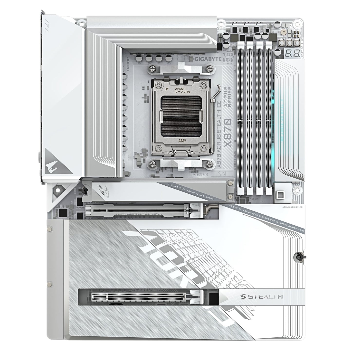 Gigabyte X870 AORUS STEALTH ICE Motherboard, AMD Socket AM5, ATX, DDR5, Wi-Fi 7