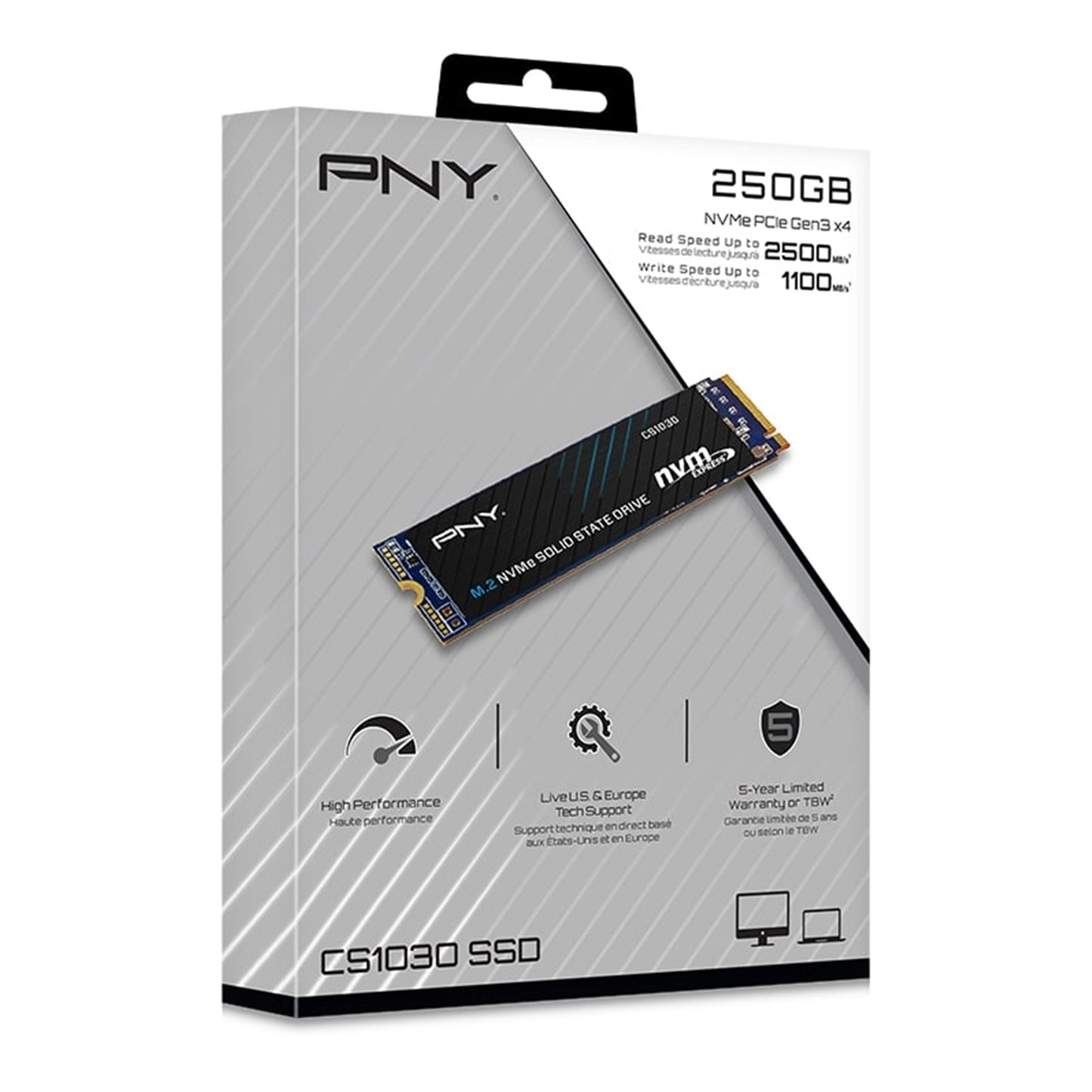 PNY CS1030 (M280CS1030-250-RB) 250GB SSD, PCIe Gen3 x4 Read 2500MB Write 1100MB