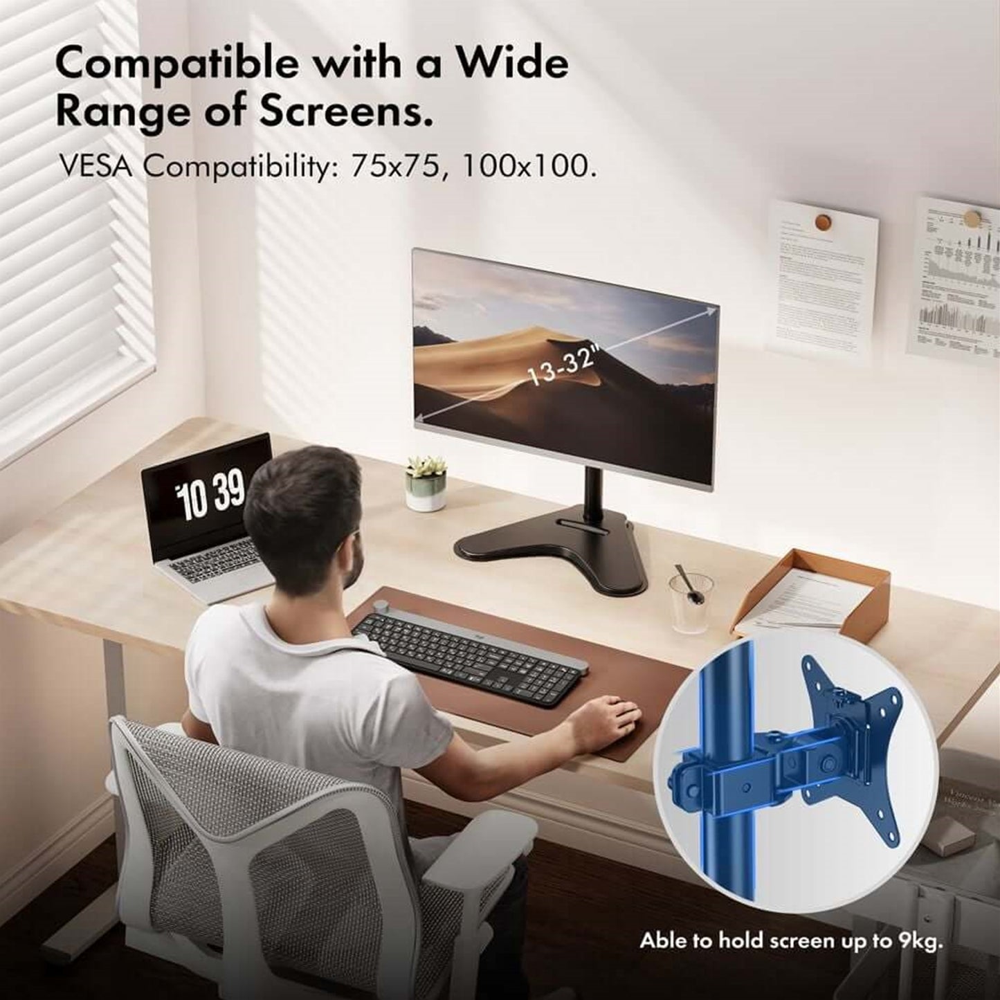 VonHaus Single Monitor Mount and Stand for 13 to 32 Inch Screens, VESA Support
