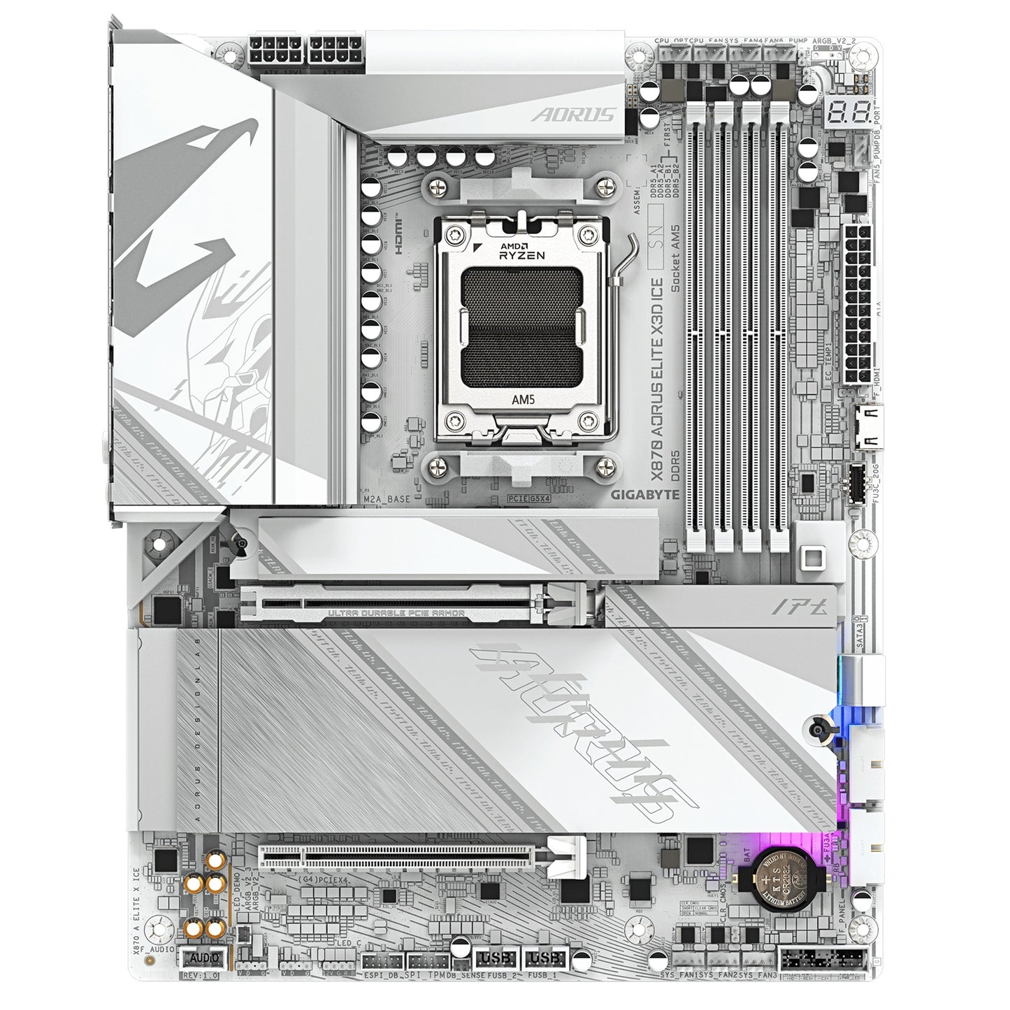 Gigabyte X870 AORUS ELITE X3D ICE AMD AM5 Socket Motherboard, ATX DDR5 M.2 WiFi