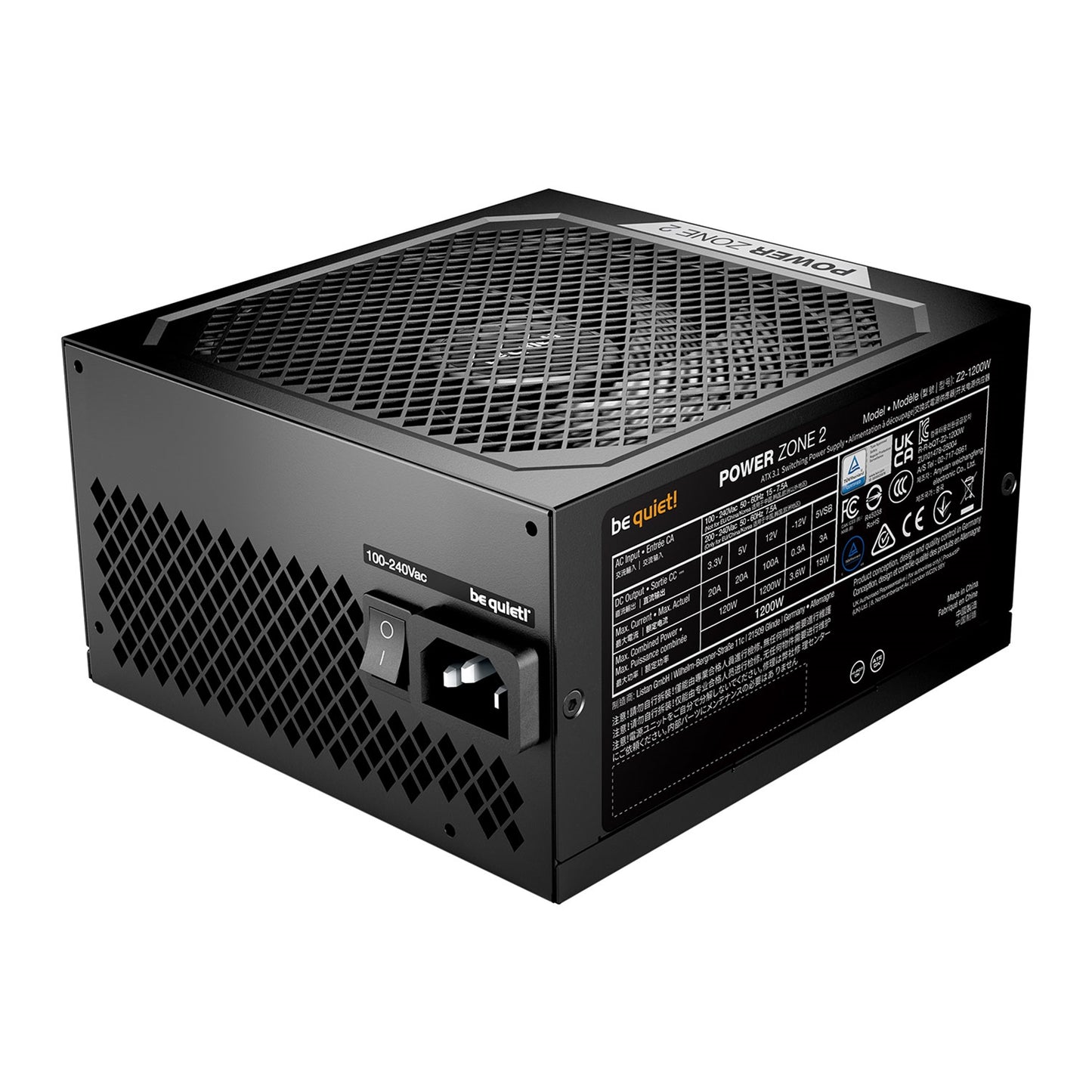 be quiet! Power Zone 2 PSU 1200W Semi-passive zero-RPM cooling, PCIe ATX Support