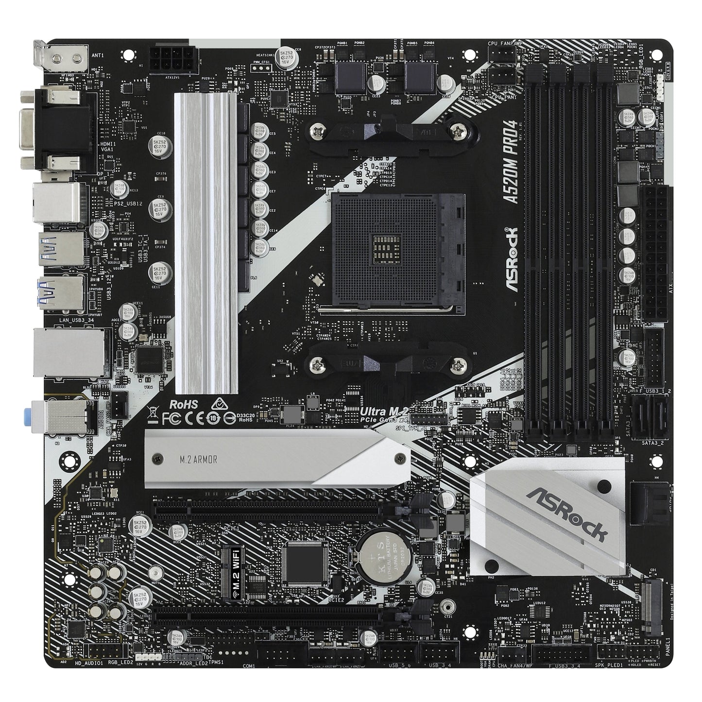 ASRock A520M PRO4 Super Alloy AMD AM4 Motherboard, mATX 4xDDR4 Slots M.2 Socket