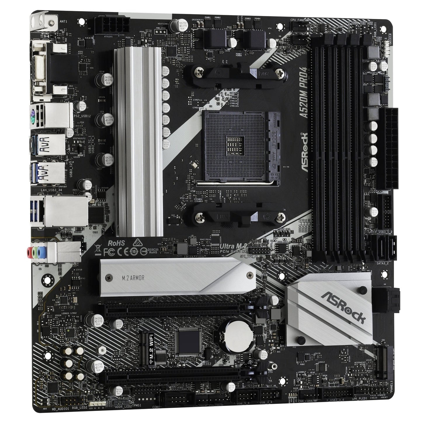 ASRock A520M PRO4 Super Alloy AMD AM4 Motherboard, mATX 4xDDR4 Slots M.2 Socket