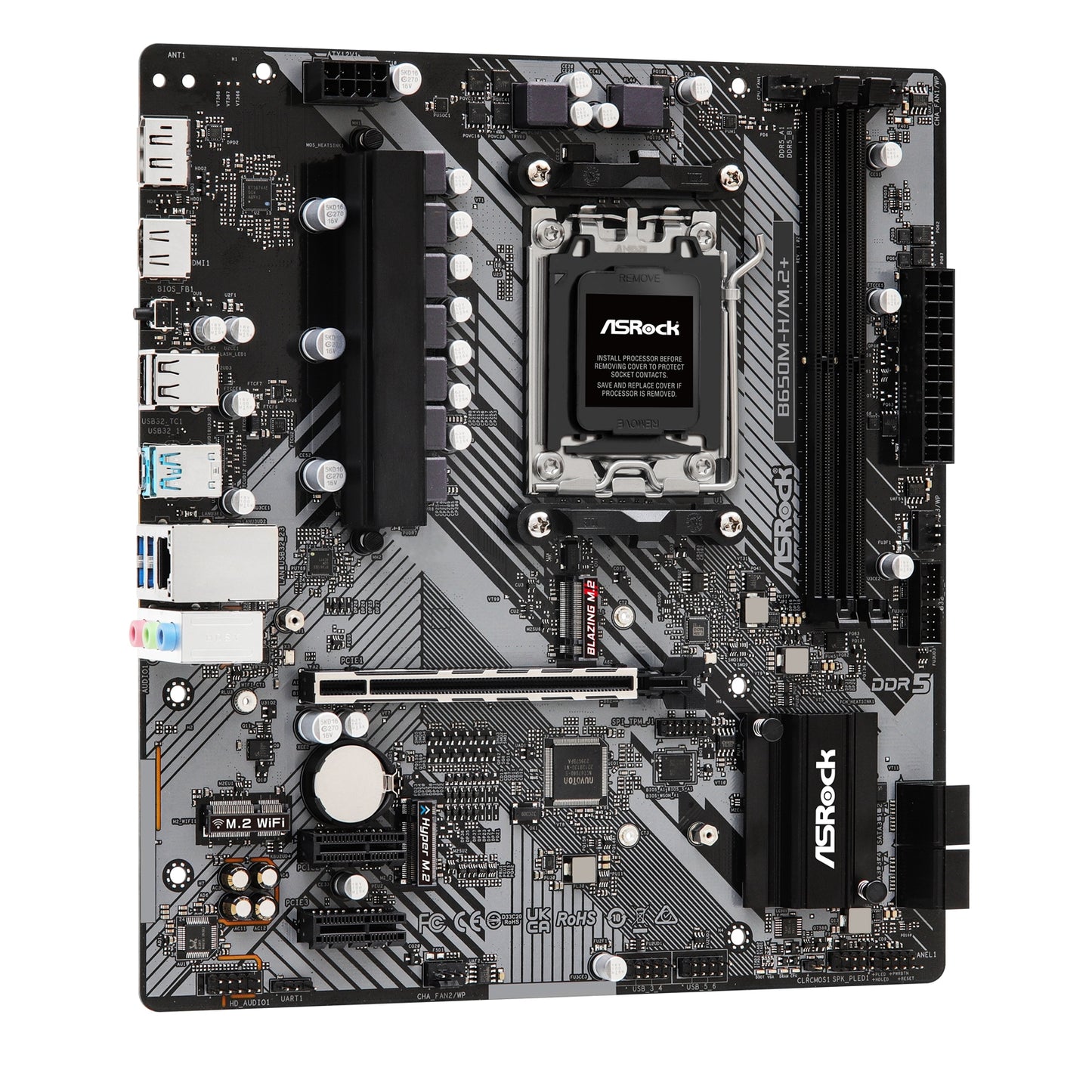 ASRock B650M-H/M.2+ AMD AM5 Socket Motherboard, mATX, 2xDDR5 Slots, 2xM.2 Socket