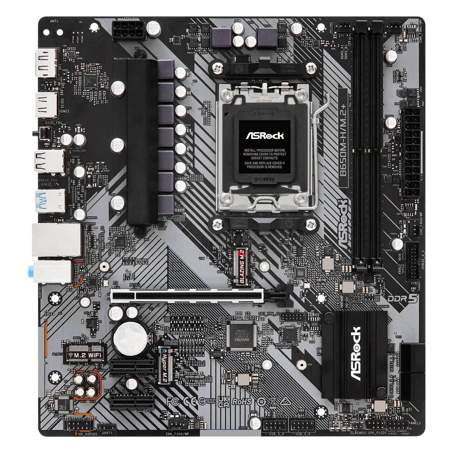 ASRock B650M-H/M.2+ AMD AM5 Socket Motherboard, mATX, 2xDDR5 Slots, 2xM.2 Socket