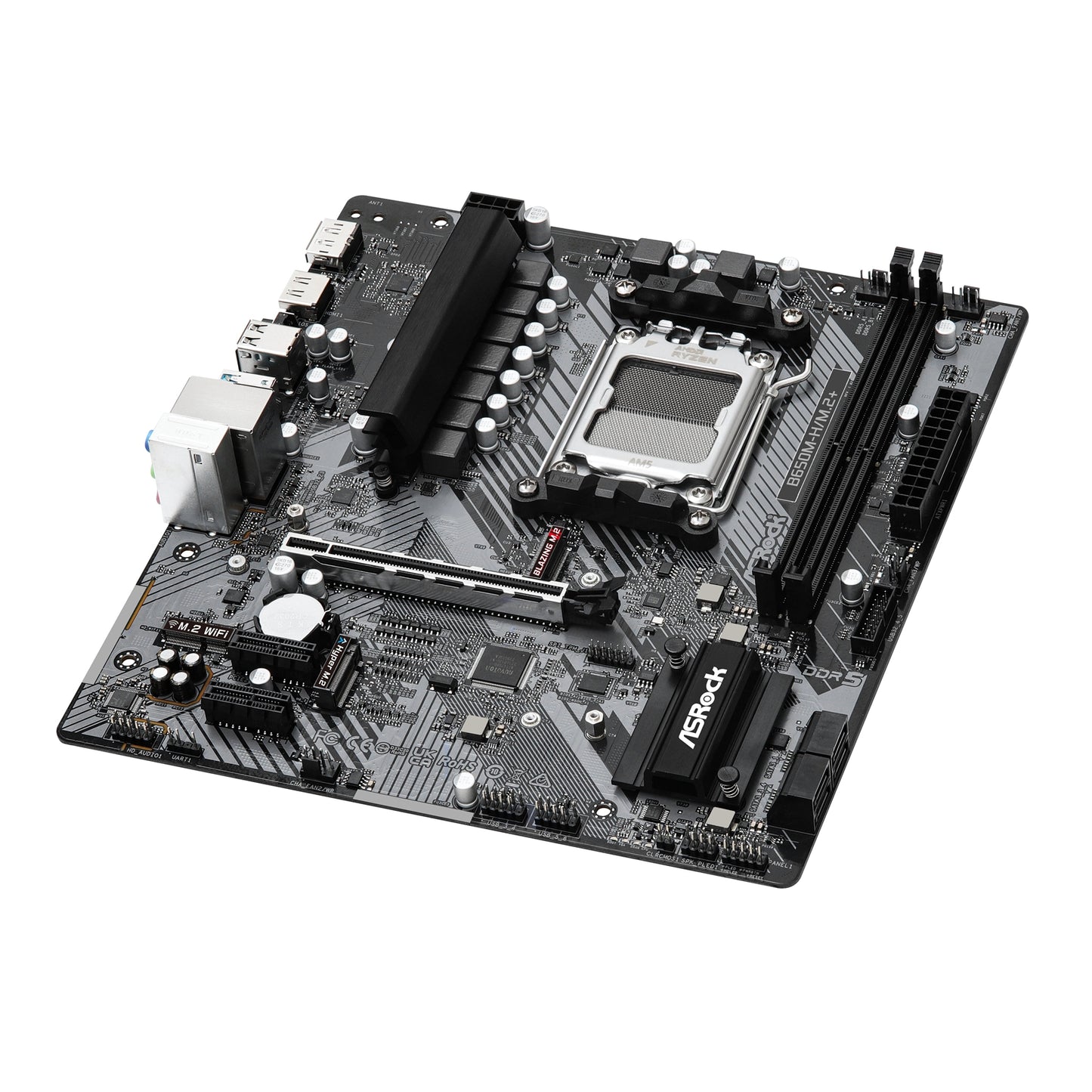 ASRock B650M-H/M.2+ AMD AM5 Socket Motherboard, mATX, 2xDDR5 Slots, 2xM.2 Socket