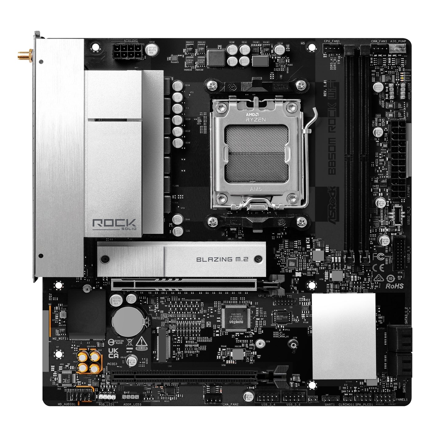 ASRock B850M Rock WiFi AMD AM5 Socket Motherboard, mATX, 2x DDR5 Slots, 2x M.2