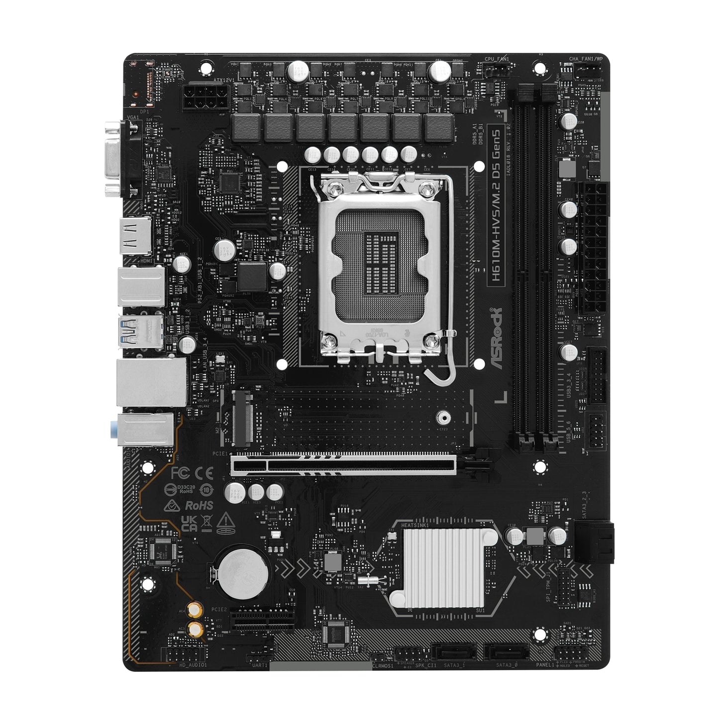 ASRock H610M-HVS/M.2 D5 GEN5 Motherboard, Intel 1700 Socket, Micro-ATX, DDR5