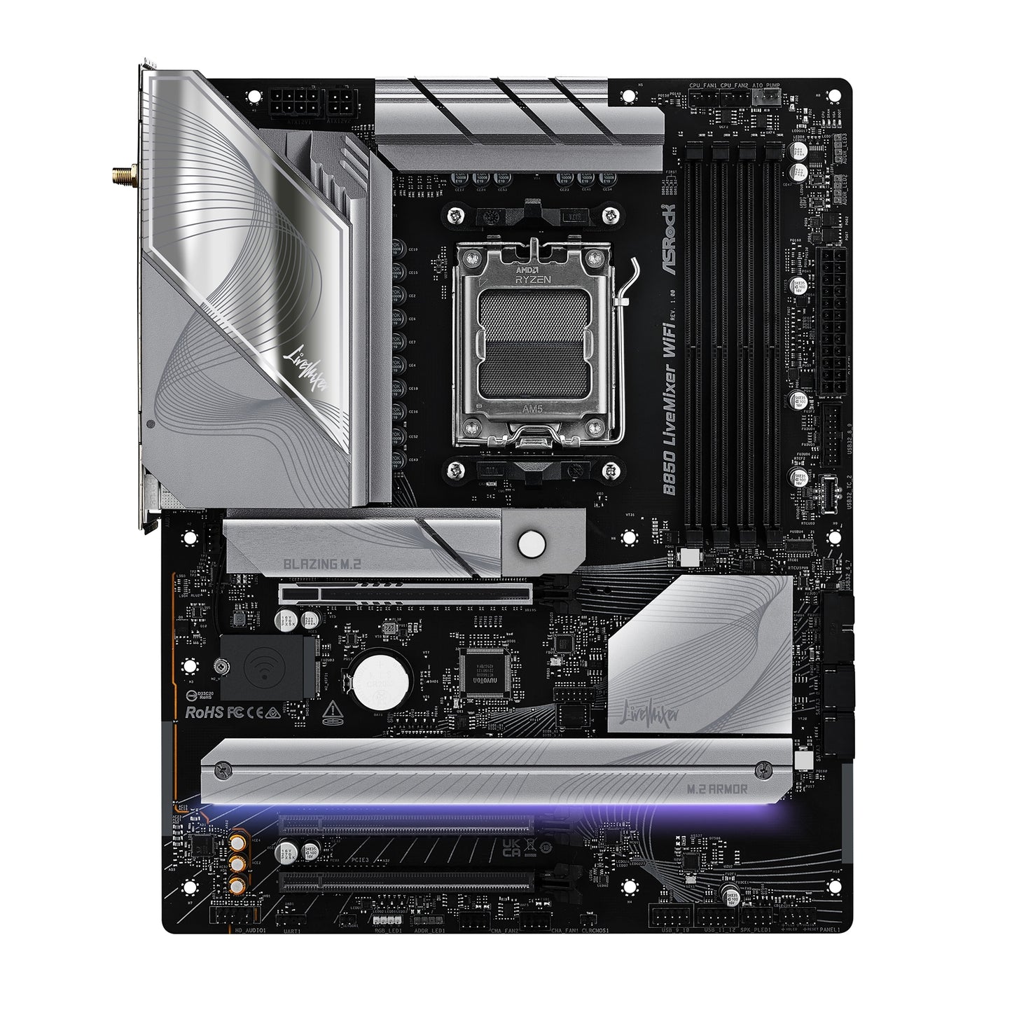 ASRock B850 LiveMixer WiFi Motherboard, AMD Socket AM5, ATX, DDR5, M.2, WiFi 7