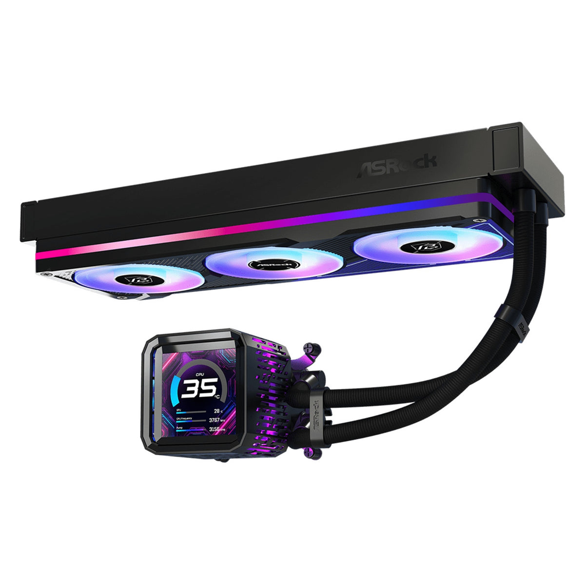 ASRock Phantom Gaming 360 LCD AIO Liquid CPU Cooler - ARGB Fans, LCD Display