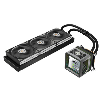 ASRock Steel Legend Dark 360 LCD AIO Liquid CPU Cooler - ARGB Fans, LCD Display