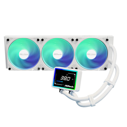 ASRock Challenger 360 Digital AIO Liquid CPU Cooler - White, ARGB Fans, Display