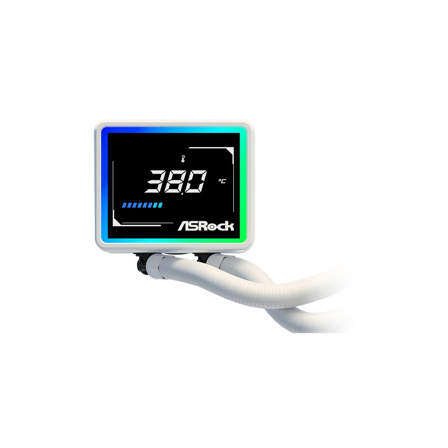 ASRock Challenger 360 Digital AIO Liquid CPU Cooler - White, ARGB Fans, Display