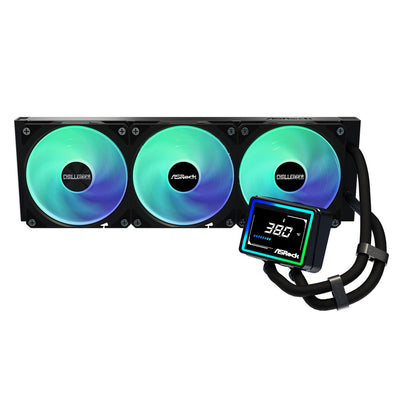 ASRock Challenger 360 Digital AIO Liquid CPU Cooler - Black, ARGB Fans, Display