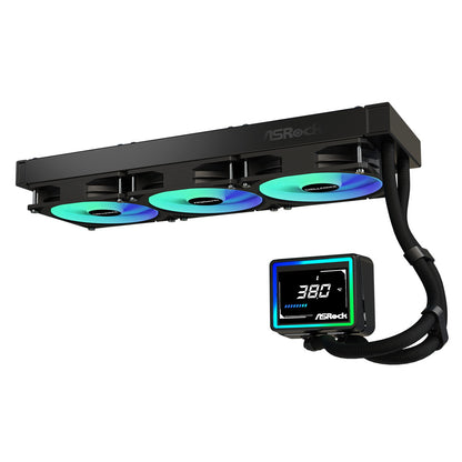 ASRock Challenger 360 Digital AIO Liquid CPU Cooler - Black, ARGB Fans, Display