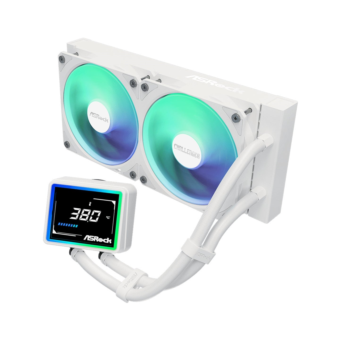 ASRock Challenger 240 Digital AIO Liquid CPU Cooler - White, ARGB Fans, Display