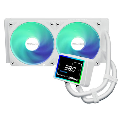 ASRock Challenger 240 Digital AIO Liquid CPU Cooler - White, ARGB Fans, Display
