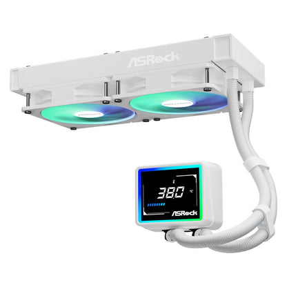ASRock Challenger 240 Digital AIO Liquid CPU Cooler - White, ARGB Fans, Display