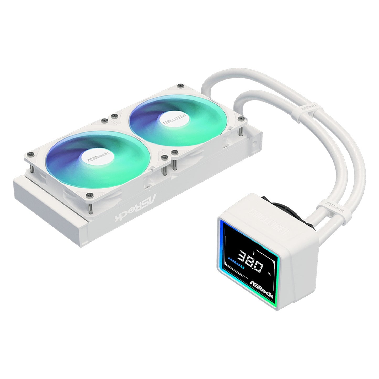 ASRock Challenger 240 Digital AIO Liquid CPU Cooler - White, ARGB Fans, Display