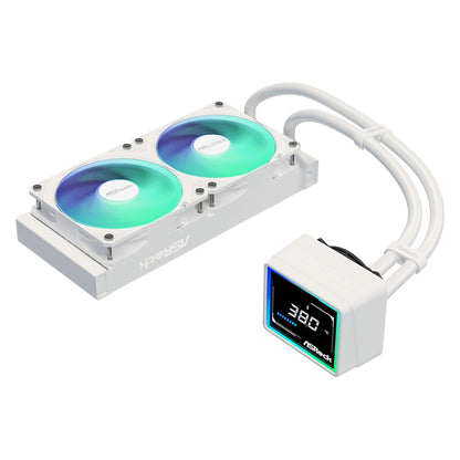 ASRock Challenger 240 Digital AIO Liquid CPU Cooler - White, ARGB Fans, Display
