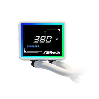 ASRock Challenger 240 Digital AIO Liquid CPU Cooler - White, ARGB Fans, Display