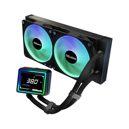 ASRock Challenger 240 Digital AIO Liquid CPU Cooler - Black, ARGB Fans, Display