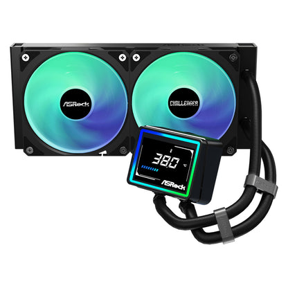 ASRock Challenger 240 Digital AIO Liquid CPU Cooler - Black, ARGB Fans, Display
