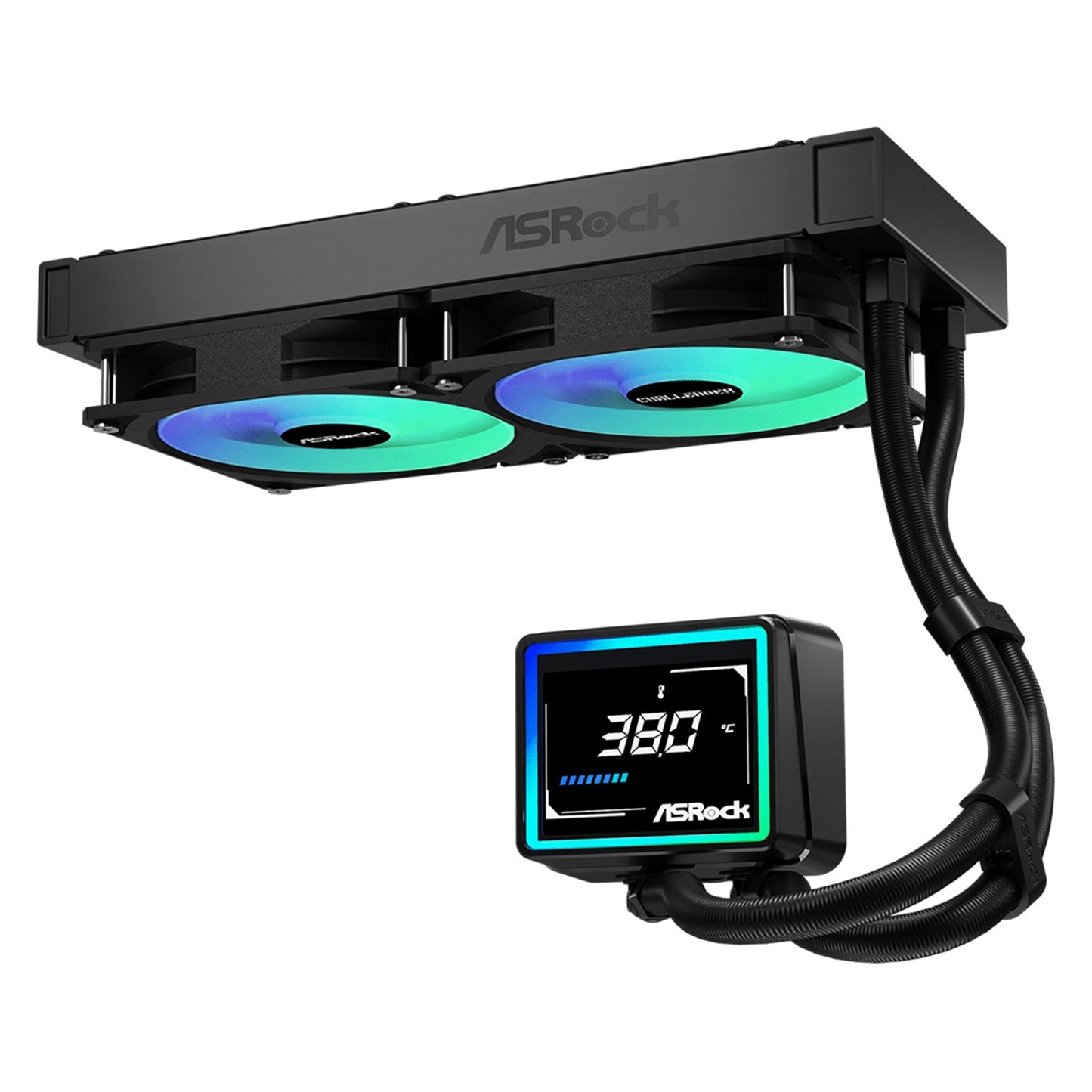 ASRock Challenger 240 Digital AIO Liquid CPU Cooler - Black, ARGB Fans, Display